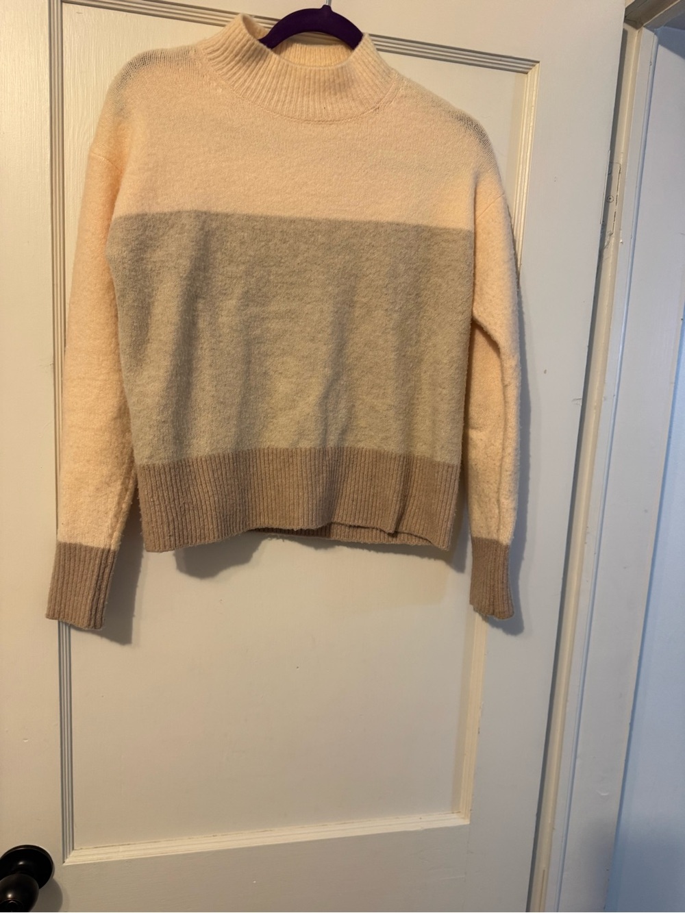 For The Republic Cream, Gray & Tan Colorblock Turtleneck Sweater